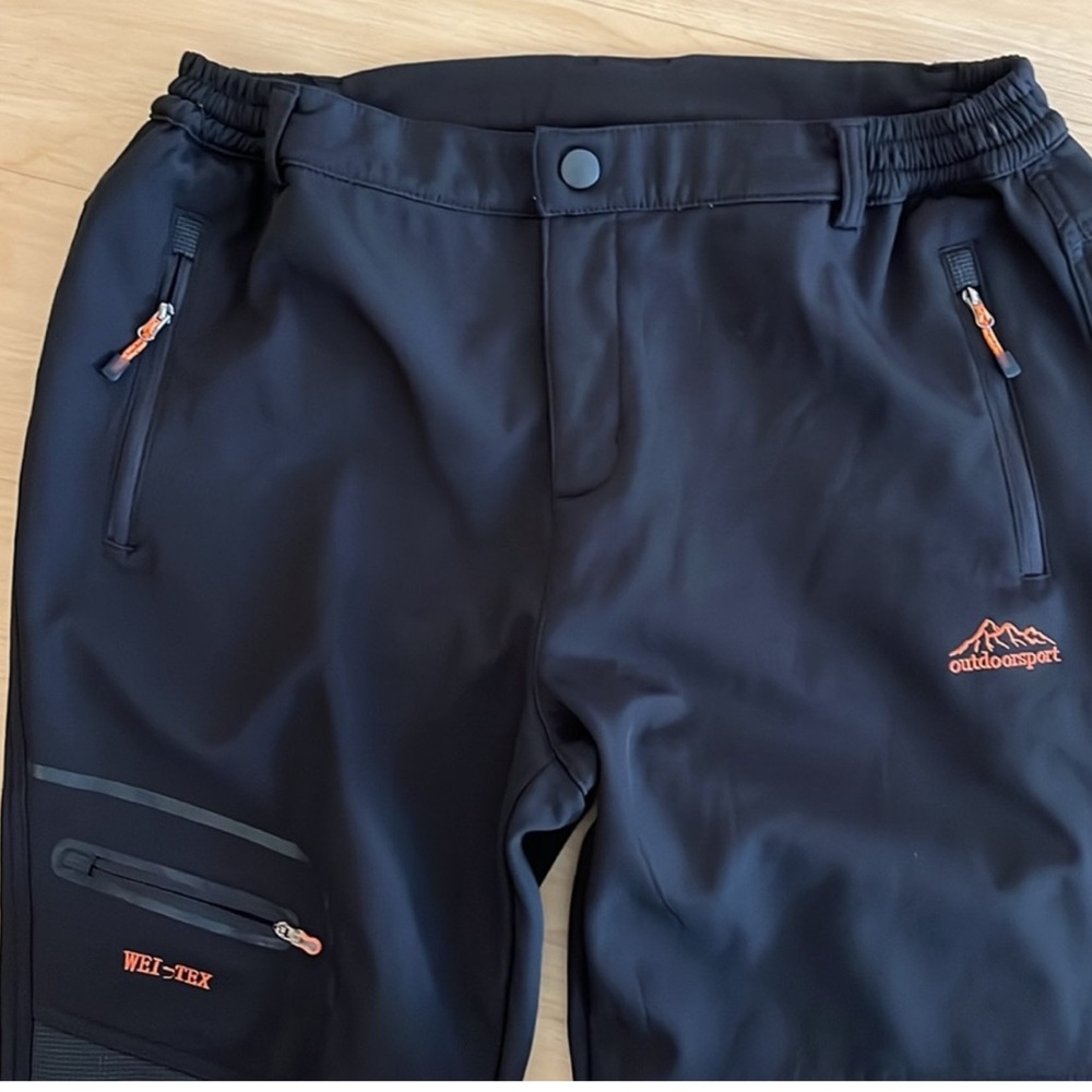 Black Outdoor Sport Pants with Orange Accents